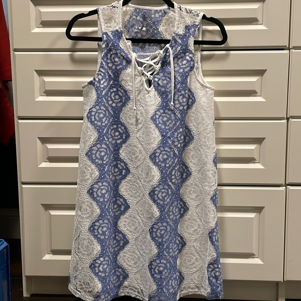 White and blue lace dress